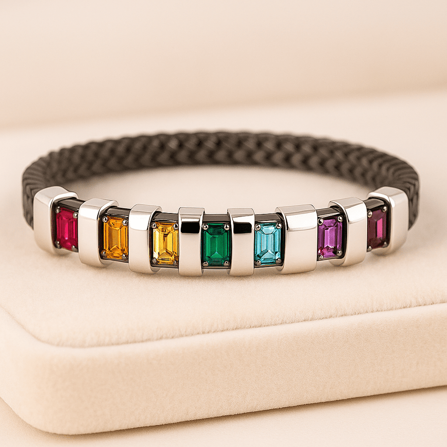Rainbow Bracelet – 4.41 tcw Multi Gemstone Pride Baguette Bracelet in Silver, Gold or Platinum - Jewel Eternal