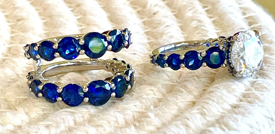 Sapphire Dreams – Oval Moissanite Ring with Sapphire Side Accents in Sterling, Gold or Platinum - Jewel Eternal