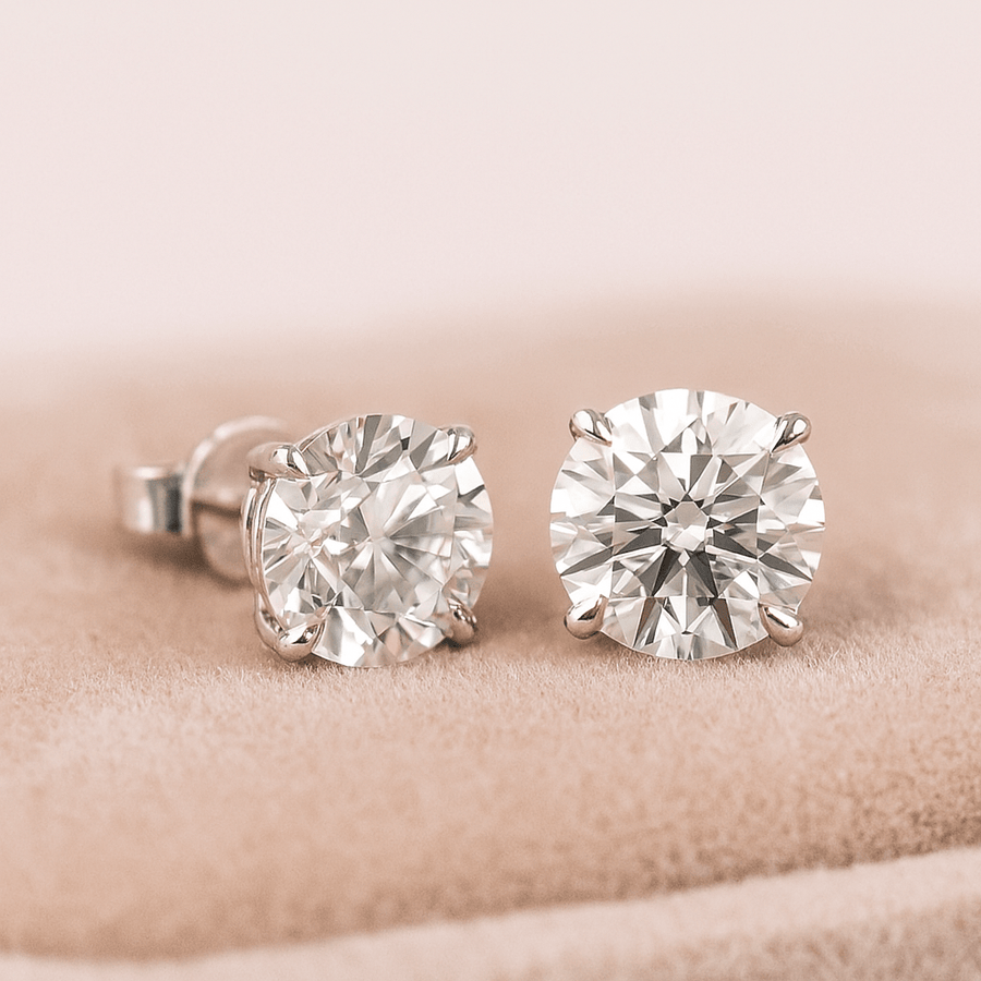 Stud Classic – Round Moissanite Stud Earrings in Sterling, 14K Gold or Platinum - Jewel Eternal