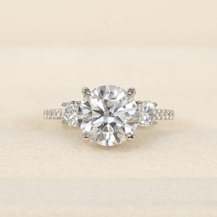 Triple Romance – Three - Stone Moissanite Ring in Sterling, Gold or Platinum - Jewel Eternal