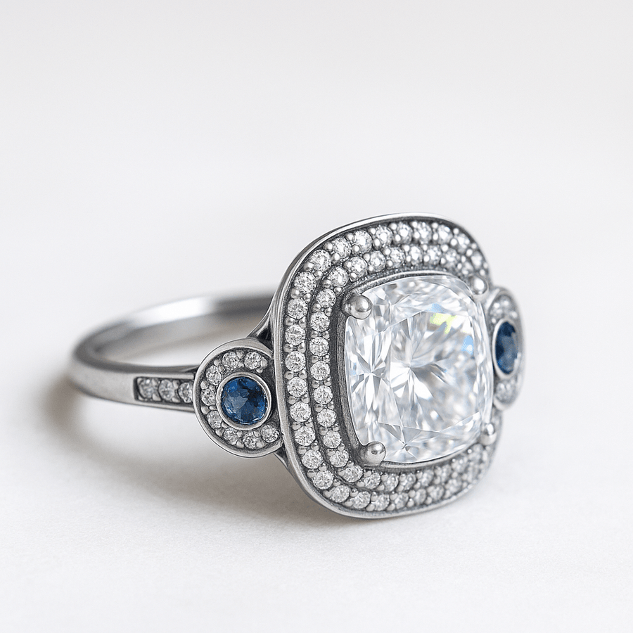 Twilight Astor – Elegant Moissanite Halo Ring in Sterling, Gold or Platinum - Jewel Eternal