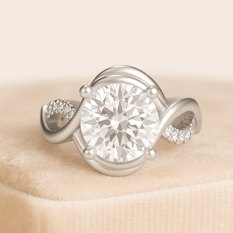 Twist of Fate – Curved Moissanite Ring with Intertwined Bands in Sterling, Gold or Platinum - Jewel Eternal
