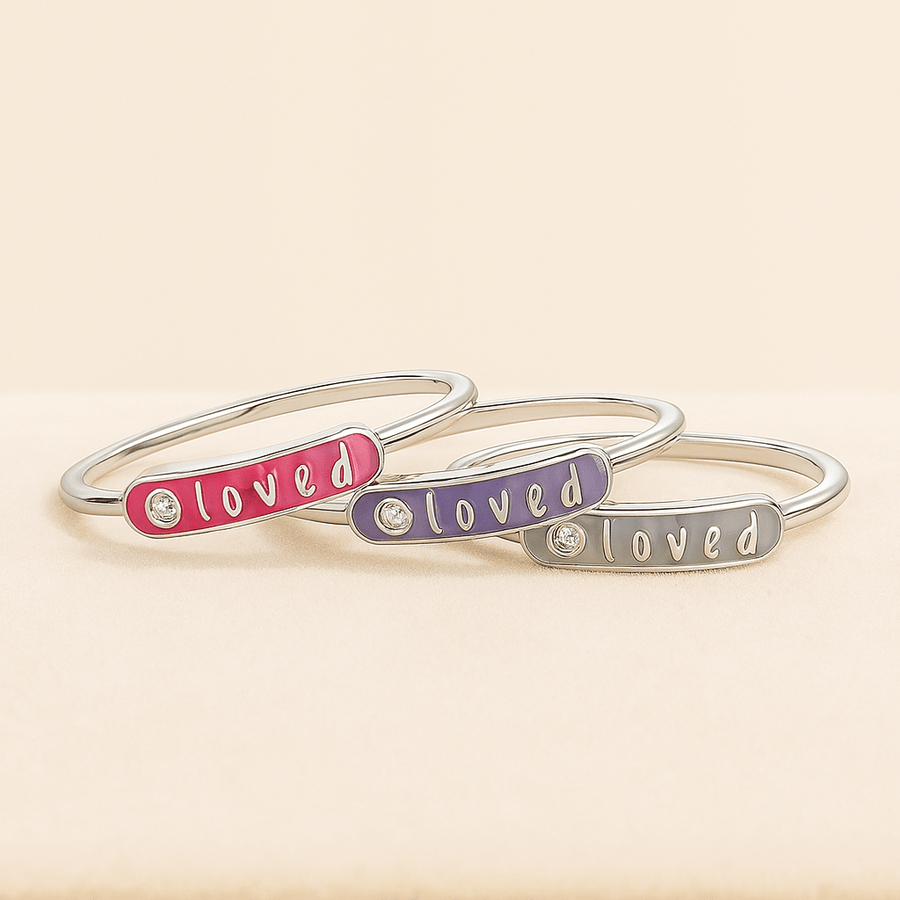Word Arc Ring – “Loved” or “Bestie” in Sterling, Gold or Platinum - Jewel Eternal