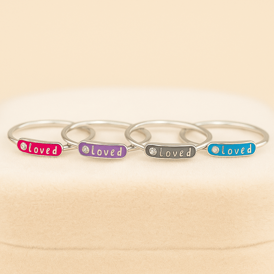 Word Arc Ring – “Loved” or “Bestie” in Sterling, Gold or Platinum - Jewel Eternal