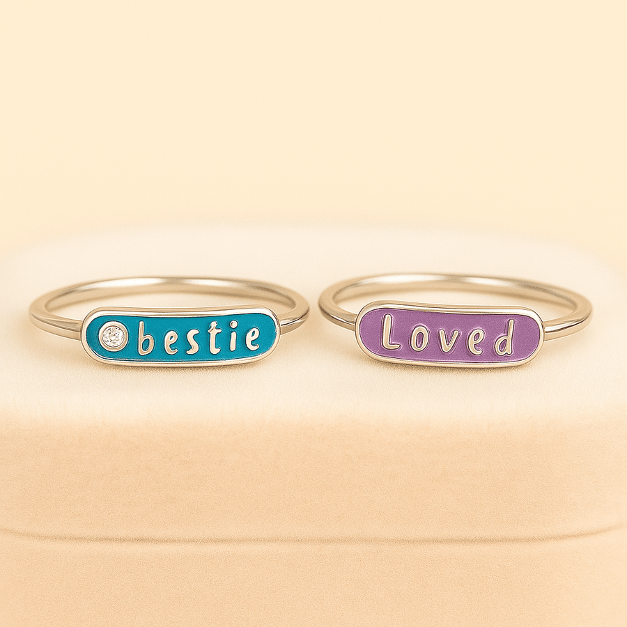 Word Arc Ring – “Loved” or “Bestie” in Sterling, Gold or Platinum - Jewel Eternal