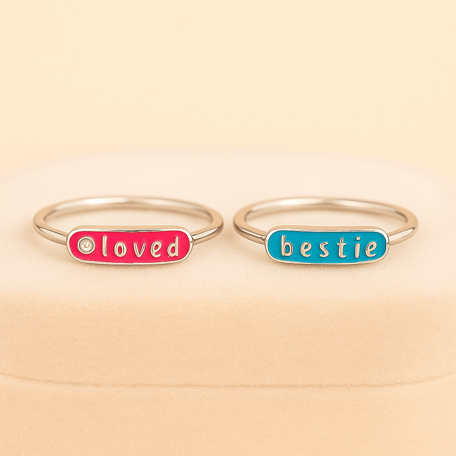 Word Arc Ring – “Loved” or “Bestie” in Sterling, Gold or Platinum - Jewel Eternal