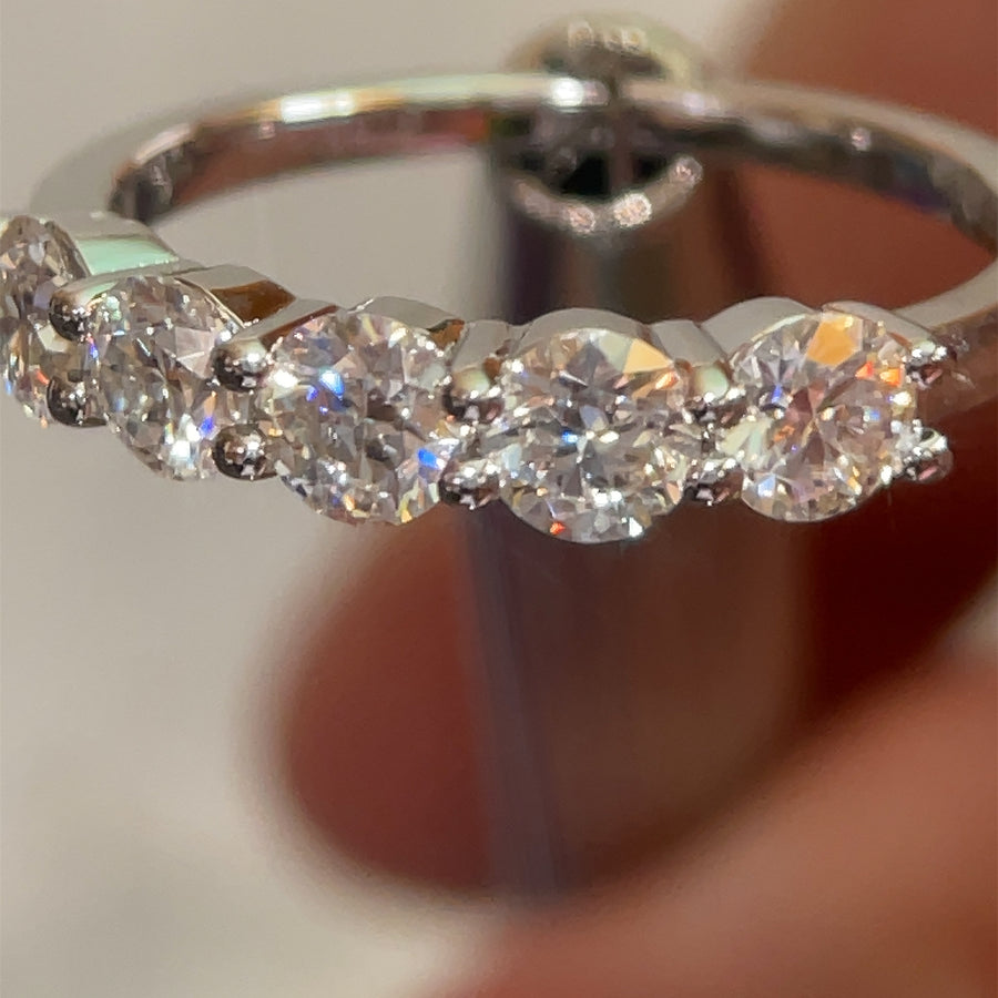 5 Stone Moissanite Anniversary Wedding Band. Looks identical to and lasts as long as diamond - Pentastone Classic | Jewel Eternal