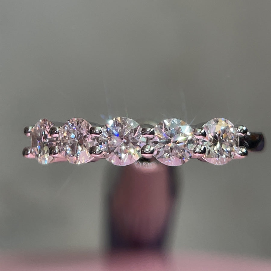 5 Stone Moissanite Anniversary Wedding Band. Looks identical to and lasts as long as diamond - Pentastone Classic | Jewel Eternal