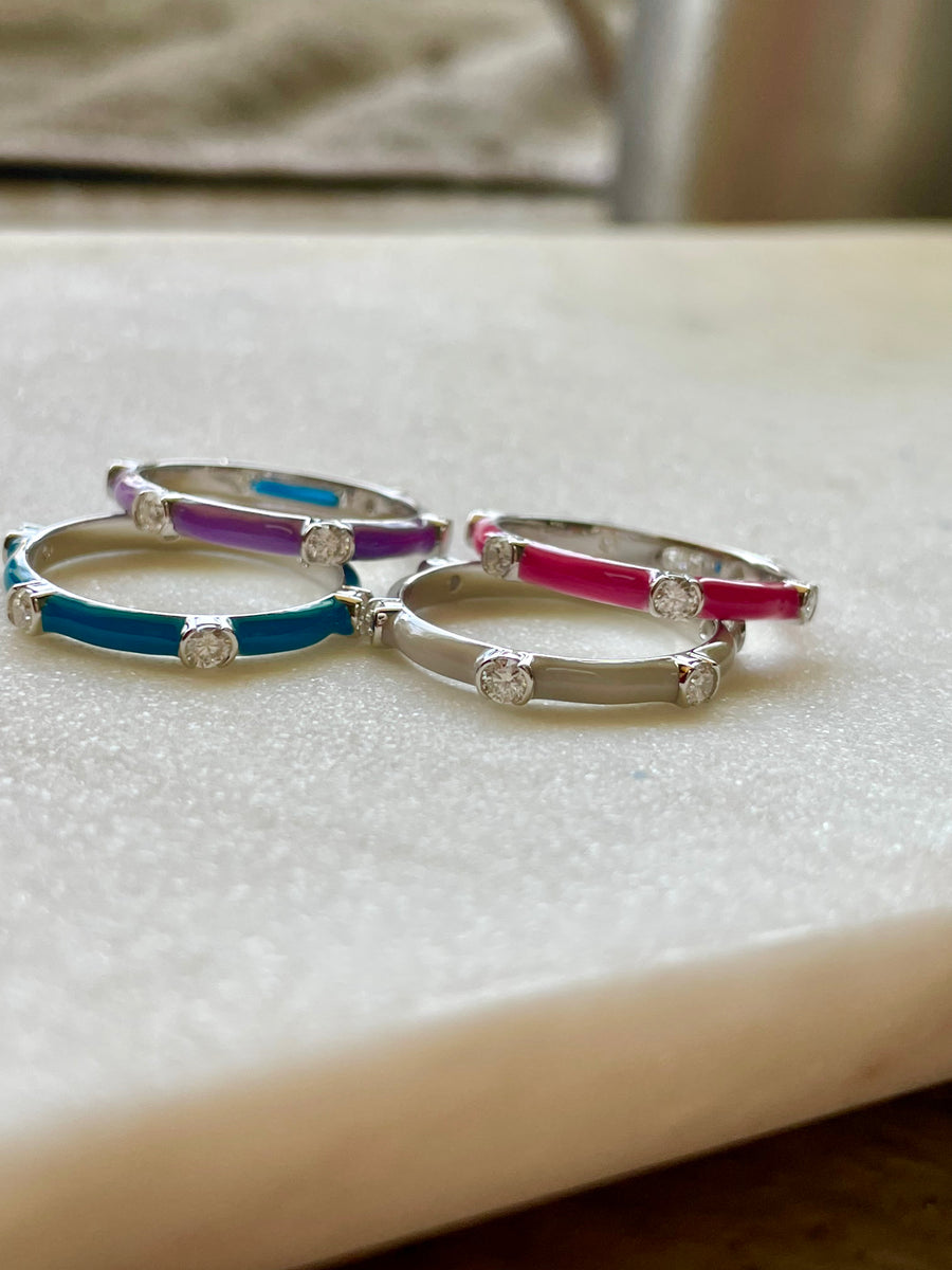 Enamel and Moissanite Stackable Fashion Rings. Looks identical to and lasts as long as diamond - Starlight Stackable Rings | Jewel Eternal