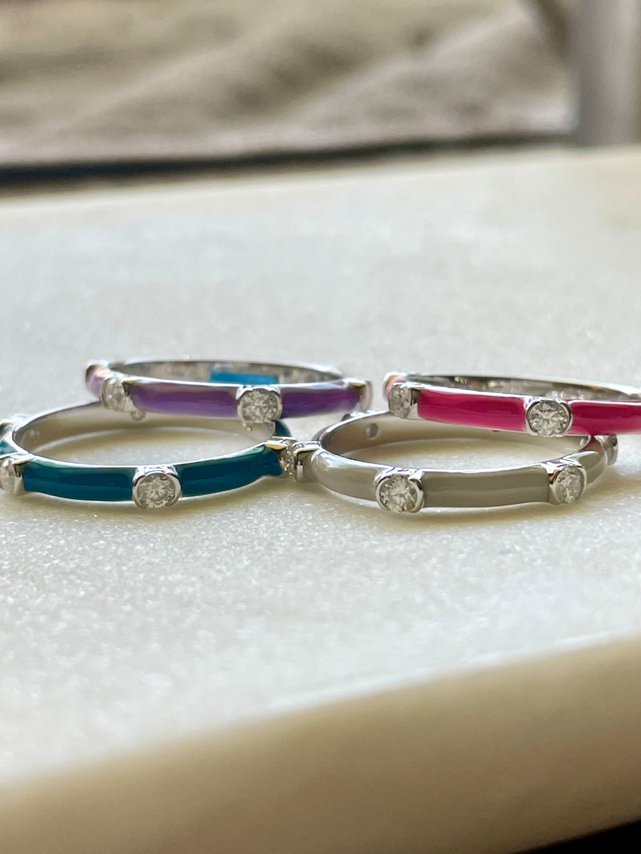 Enamel and Moissanite Stackable Fashion Rings. Looks identical to and lasts as long as diamond - Starlight Stackable Rings | Jewel Eternal