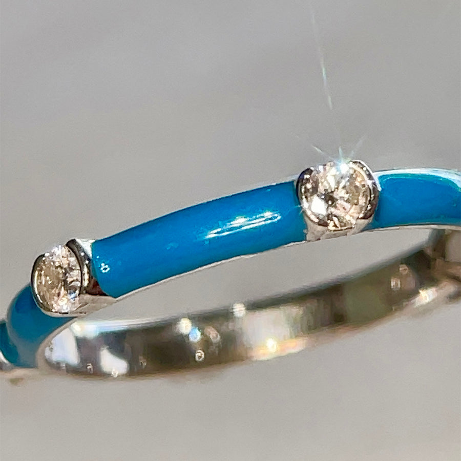 Blue Enamel and Moissanite Stackable Fashion Rings. Looks identical to and lasts as long as diamond - Starlight Stackable Rings | Jewel Eternal