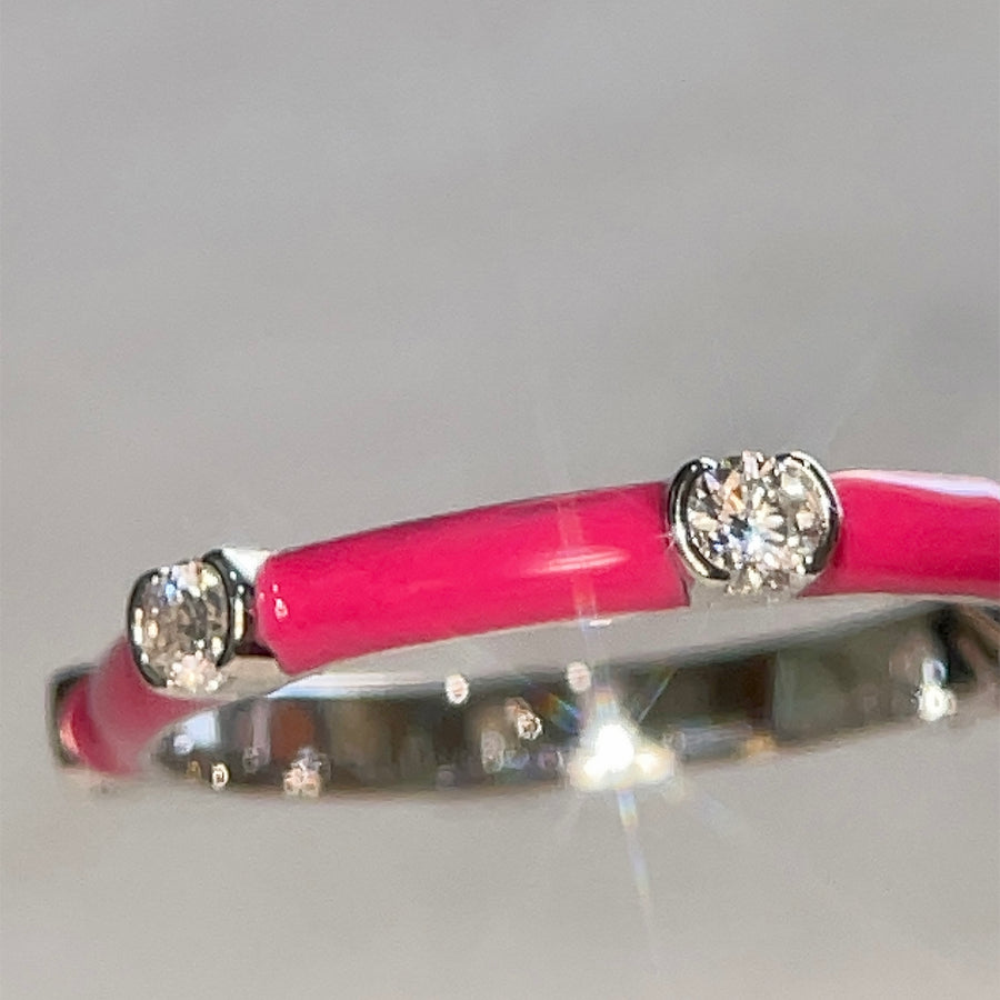 Pink Enamel and Moissanite Stackable Fashion Rings. Looks identical to and lasts as long as diamond - Starlight Stackable Rings | Jewel Eternal