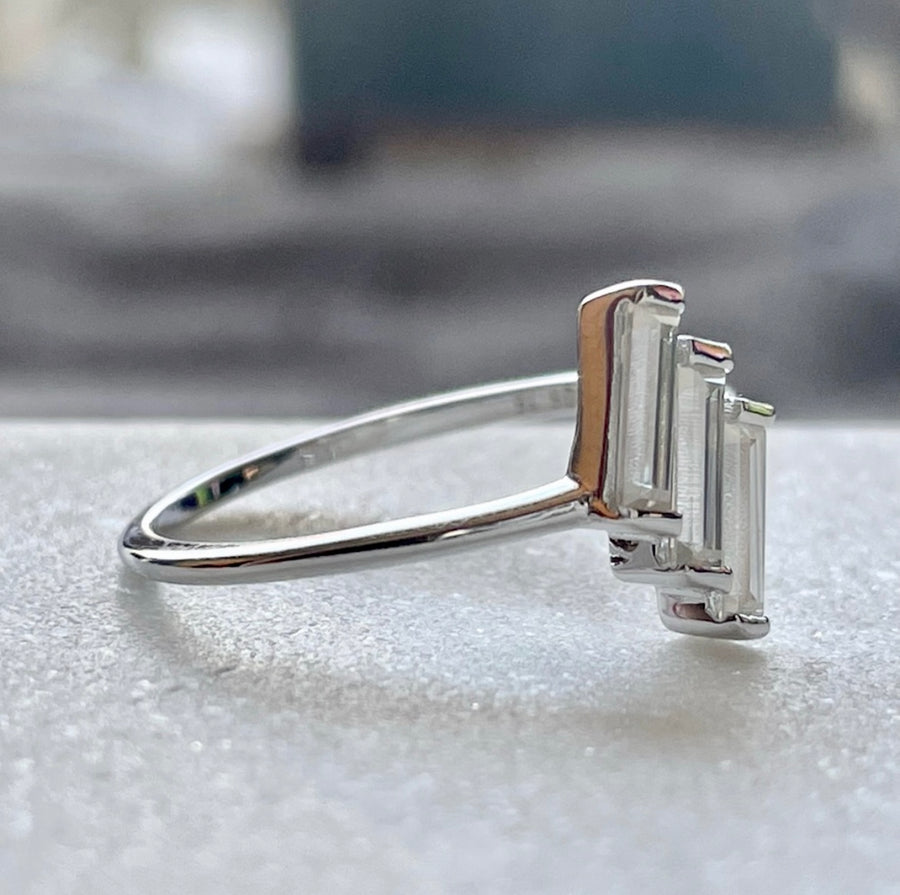 3 Baguette Moissanite Fashion Ring. Looks identical to and lasts as long as diamond - Petite Lights | Jewel Eternal