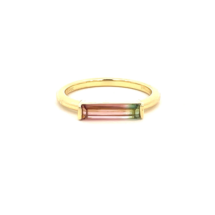 Bi-color Watermelon Tourmaline Bar Ring