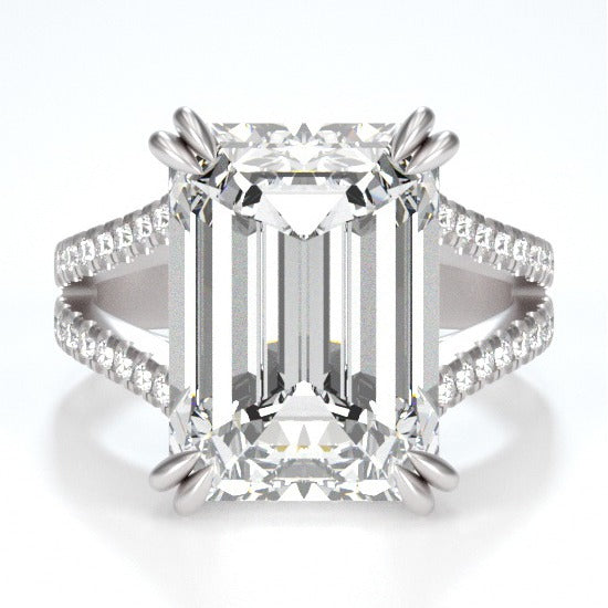 10ct Emerald Cut Split Shank Moissanite Engagement and Fashion Ring. Looks identical to and lasts as long as diamond - Queen Ring | Jewel Eternal