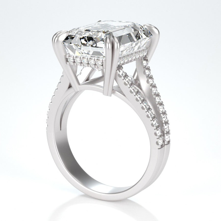 10ct Emerald Cut Split Shank Moissanite Engagement and Fashion Ring. Looks identical to and lasts as long as diamond - Queen Ring | Jewel Eternal