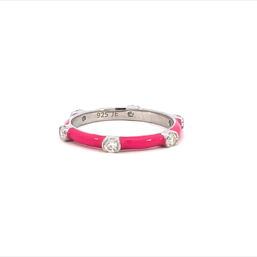 Pink Enamel and Moissanite Stackable Fashion Rings. Looks identical to and lasts as long as diamond - Starlight Stackable Rings | Jewel Eternal