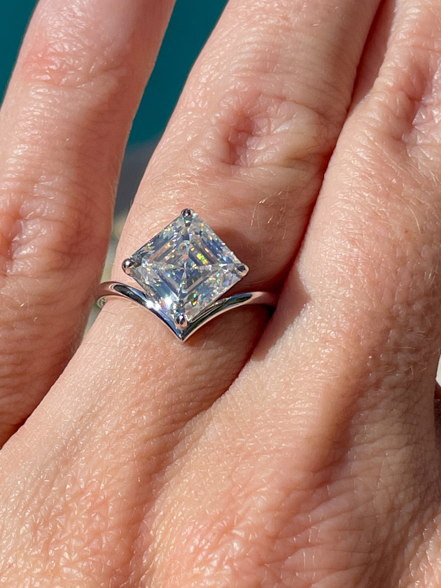 Asscher cut Solitaire Moissanite Engagement and Fashion Ring. Looks identical to and lasts as long as diamond - Precious Square | Jewel Eternal