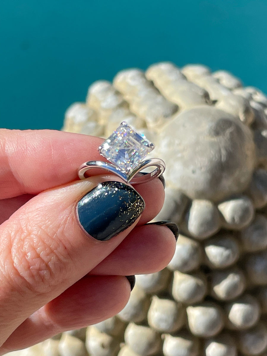 Asscher cut Solitaire Moissanite Engagement and Fashion Ring. Looks identical to and lasts as long as diamond - Precious Square | Jewel Eternal