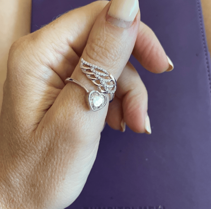 Angel’s Heart – 1.5 ct Heart Shaped Moissanite Wing Ring in Solid Gold or Platinum - Jewel Eternal