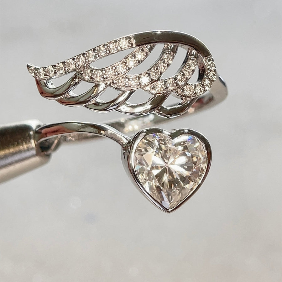 Angel’s Heart – 1.5 ct Heart Shaped Moissanite Wing Ring in Solid Gold or Platinum - Jewel Eternal