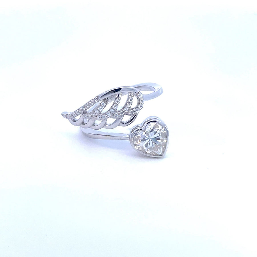 Angel’s Heart – 1.5 ct Heart Shaped Moissanite Wing Ring in Solid Gold or Platinum - Jewel Eternal