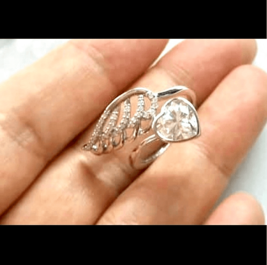 Angel’s Heart – 1.5 ct Heart Shaped Moissanite Wing Ring in Solid Gold or Platinum - Jewel Eternal