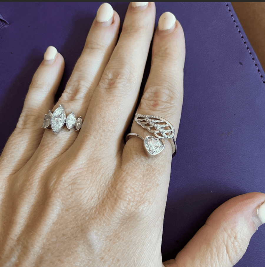 Angel’s Heart – 1.5 ct Heart Shaped Moissanite Wing Ring in Solid Gold or Platinum - Jewel Eternal