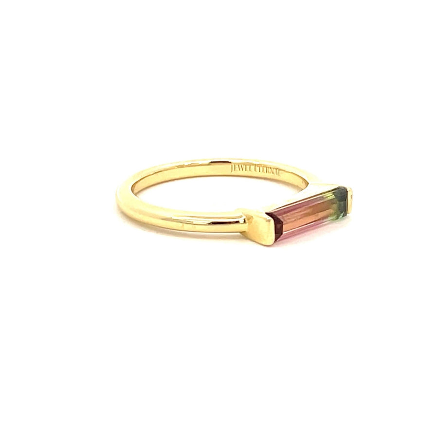 Bi - color Watermelon Tourmaline Bar Ring - Jewel Eternal