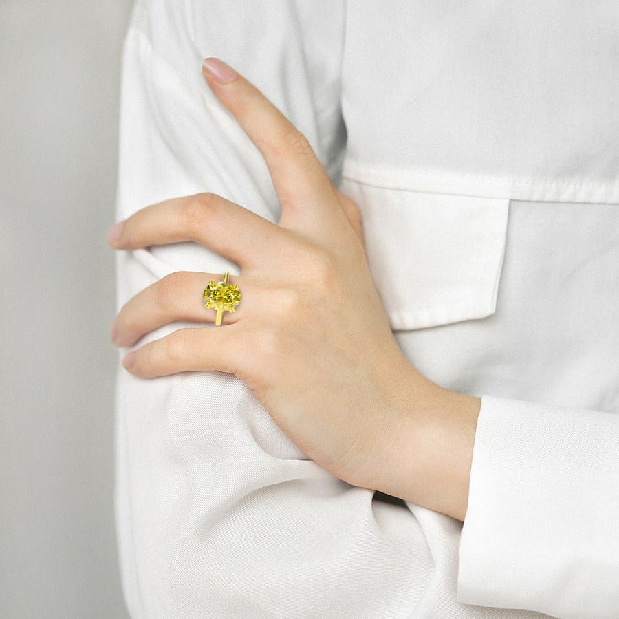 Daily Sunshine – 5 ct Vivid Yellow Oval Moissanite Ring in Solid Gold or Platinum - Jewel Eternal