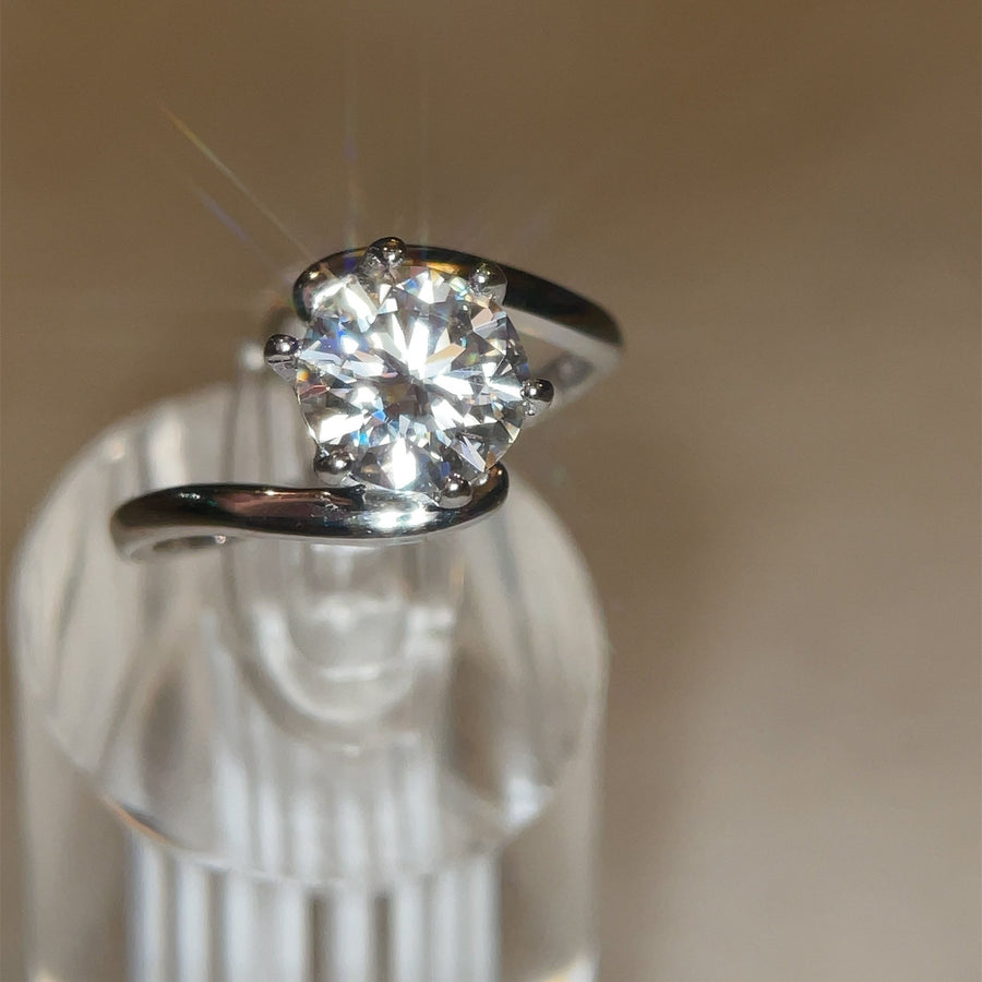Grand Twist – Round Moissanite Solitaire Ring with Twisted Band in Sterling, Gold or Platinum, 1.5ct, 2ct, or 3ct - Jewel Eternal