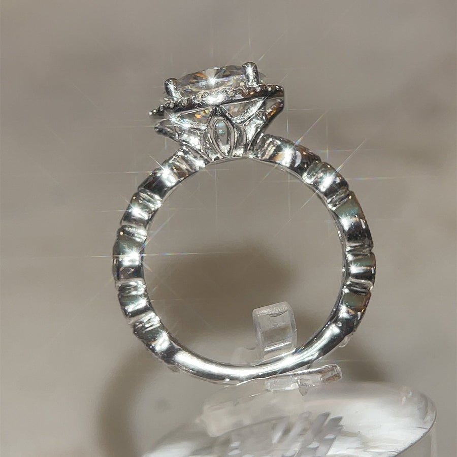 Halo with Art Deco Band – 3 ct Moissanite Halo Ring with Marquise and Round Accents in Sterling, Gold or Platinum - Jewel Eternal
