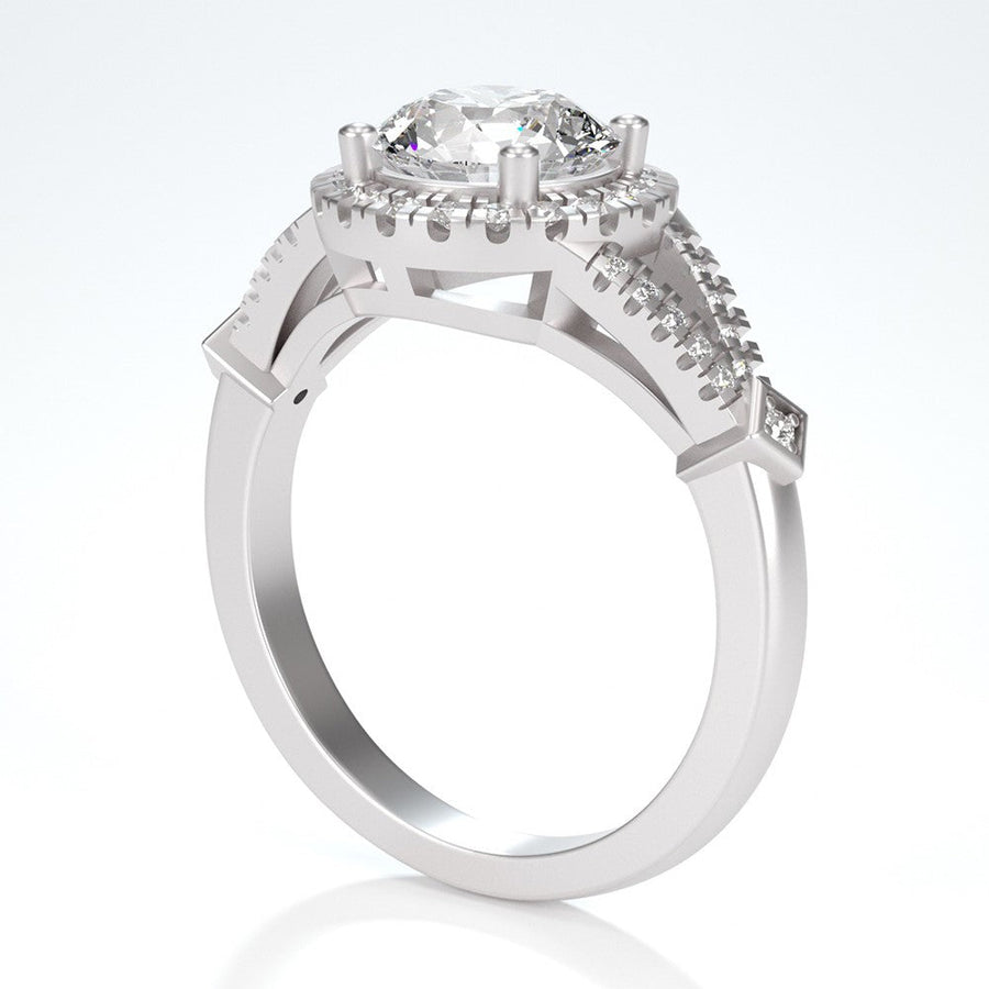 Heavenly Split – 1.5 ct Moissanite Halo Ring with Split Pavé Band in Sterling, Gold or Platinum - Jewel Eternal