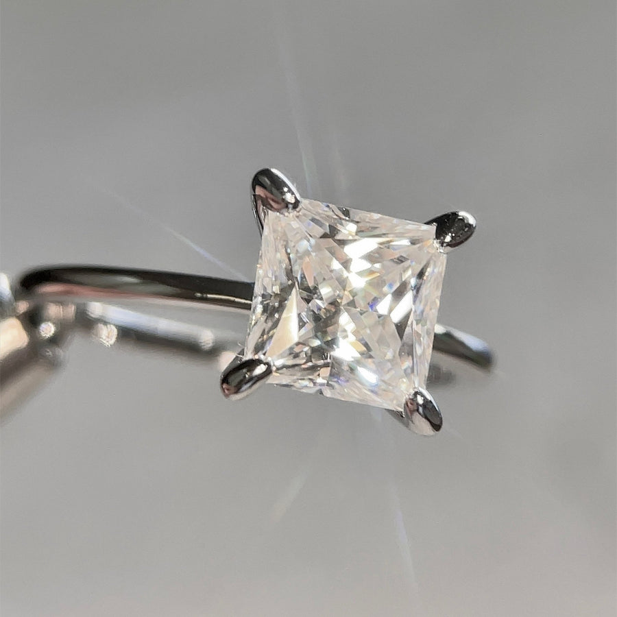 Modern Princess – 2 ct Princess Cut Moissanite Solitaire Ring in Sterling, Gold or Platinum - Jewel Eternal