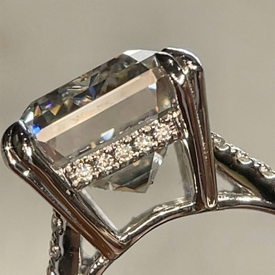Queen – 10 ct Emerald Cut Moissanite Statement Ring in Sterling, Gold or Platinum - Jewel Eternal