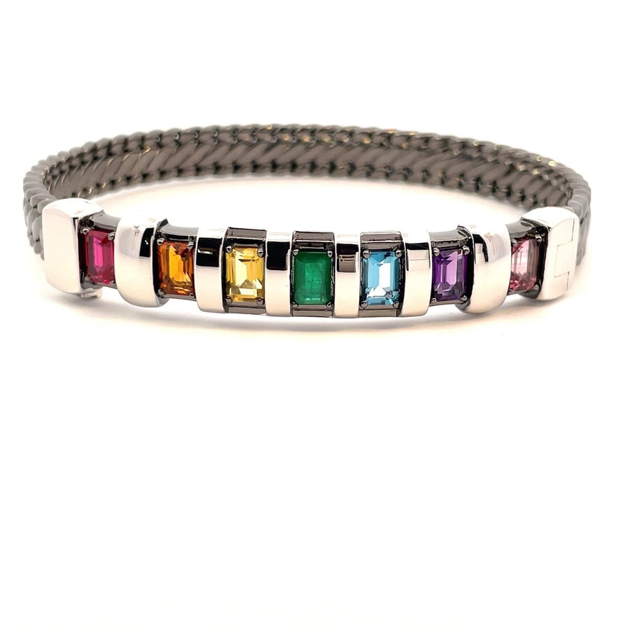 Rainbow Bracelet – 4.41 tcw Multi Gemstone Pride Baguette Bracelet in Silver, Gold or Platinum - Jewel Eternal