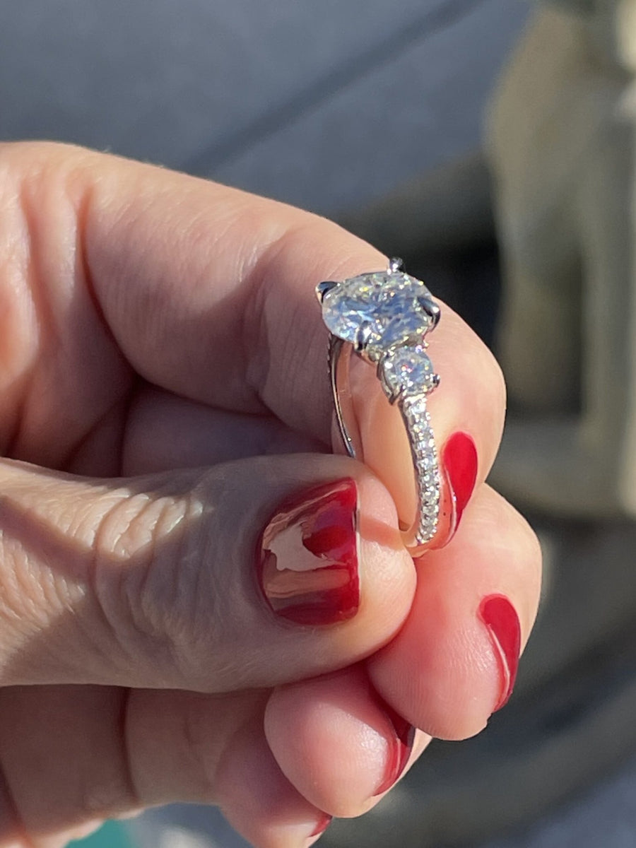 Triple Romance – Three - Stone Moissanite Ring in Sterling, Gold or Platinum - Jewel Eternal