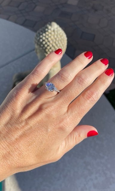 Triple Romance – Three - Stone Moissanite Ring in Sterling, Gold or Platinum - Jewel Eternal