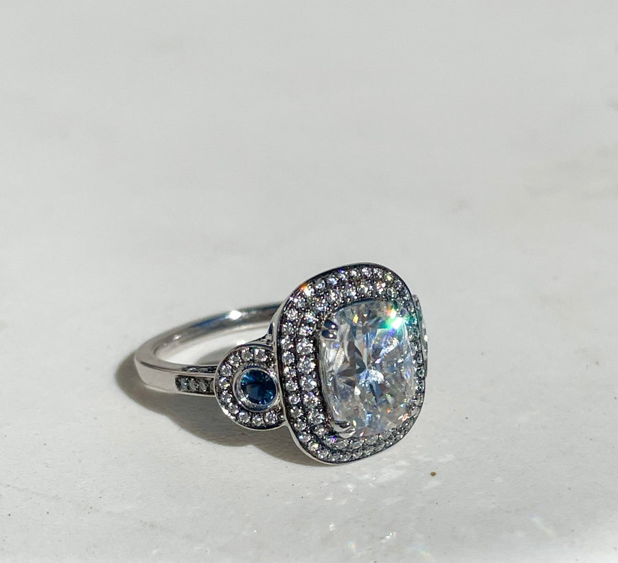 Twilight Astor – Elegant Moissanite Halo Ring in Sterling, Gold or Platinum - Jewel Eternal