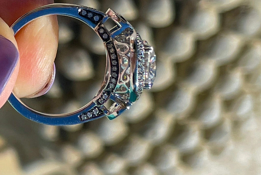 Twilight Astor – Elegant Moissanite Halo Ring in Sterling, Gold or Platinum - Jewel Eternal