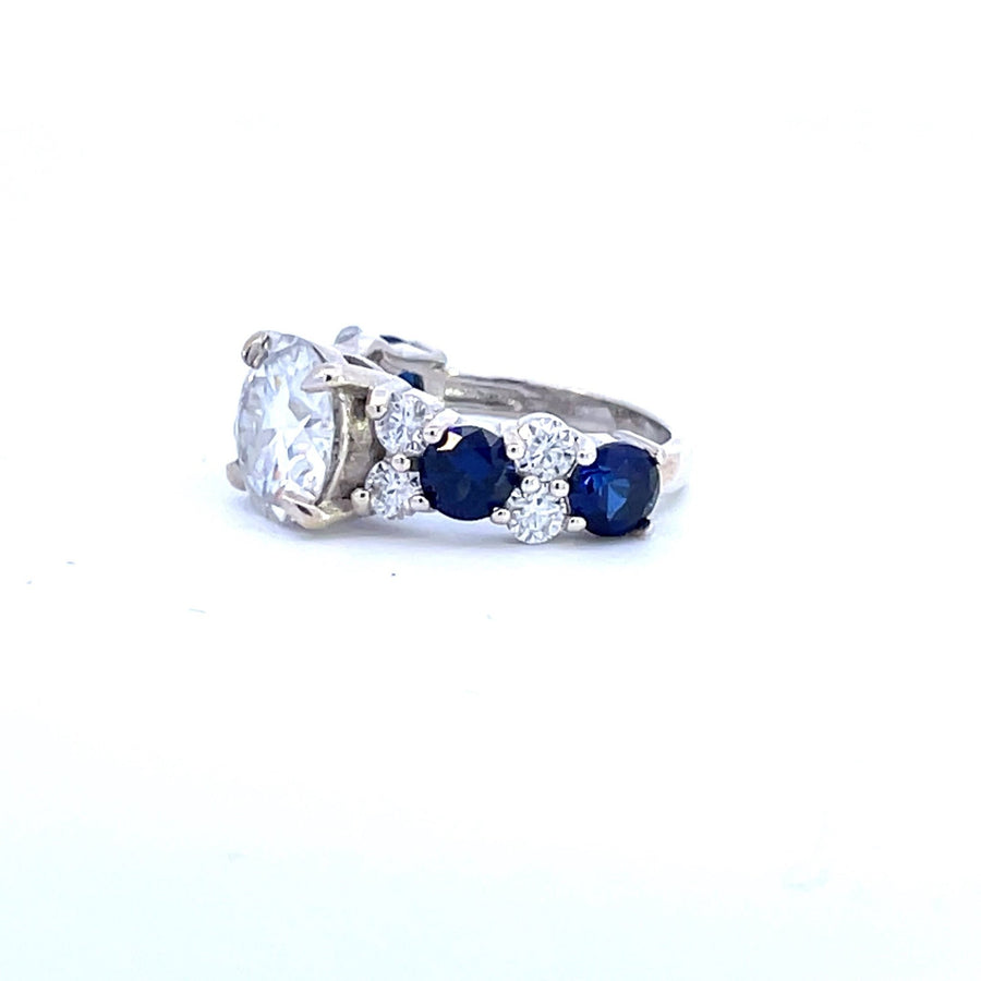 Velvet Moissanite – 3 ct Crushed - Ice Moissanite Ring with Sapphire Accents in Sterling, Gold or Platinum - Jewel Eternal