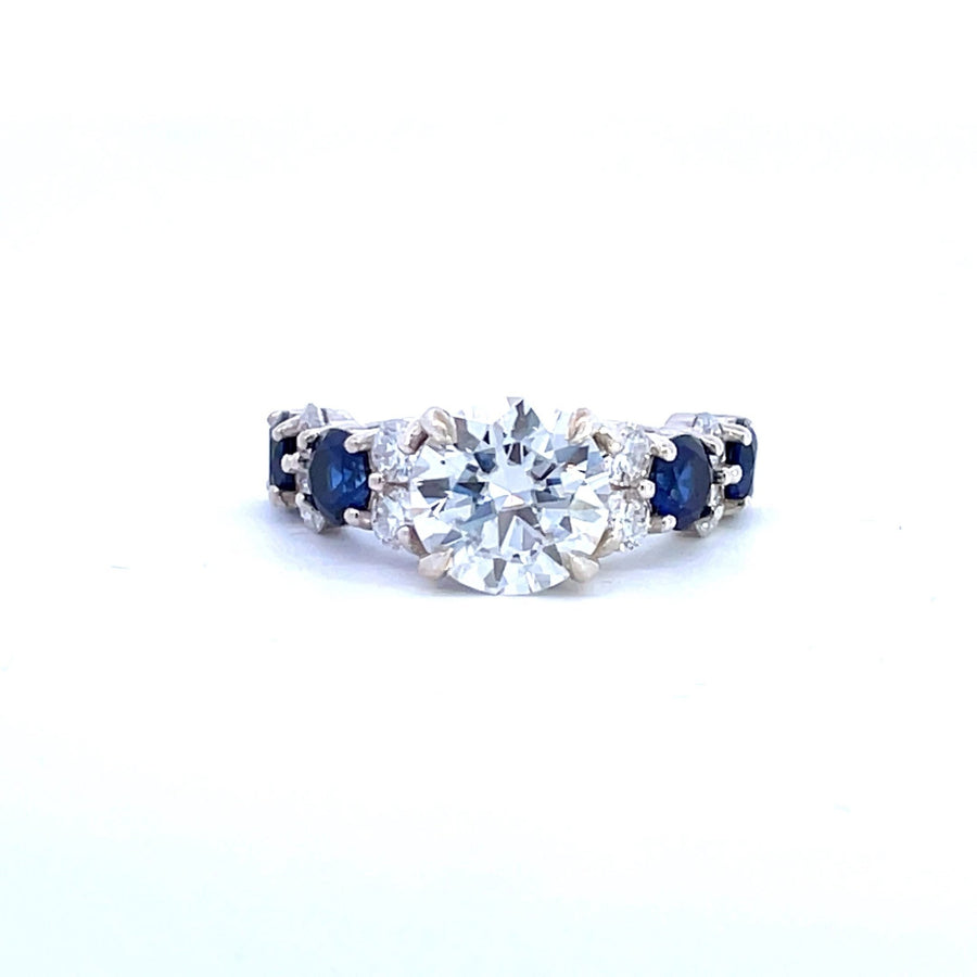Velvet Moissanite – 3 ct Crushed - Ice Moissanite Ring with Sapphire Accents in Sterling, Gold or Platinum - Jewel Eternal