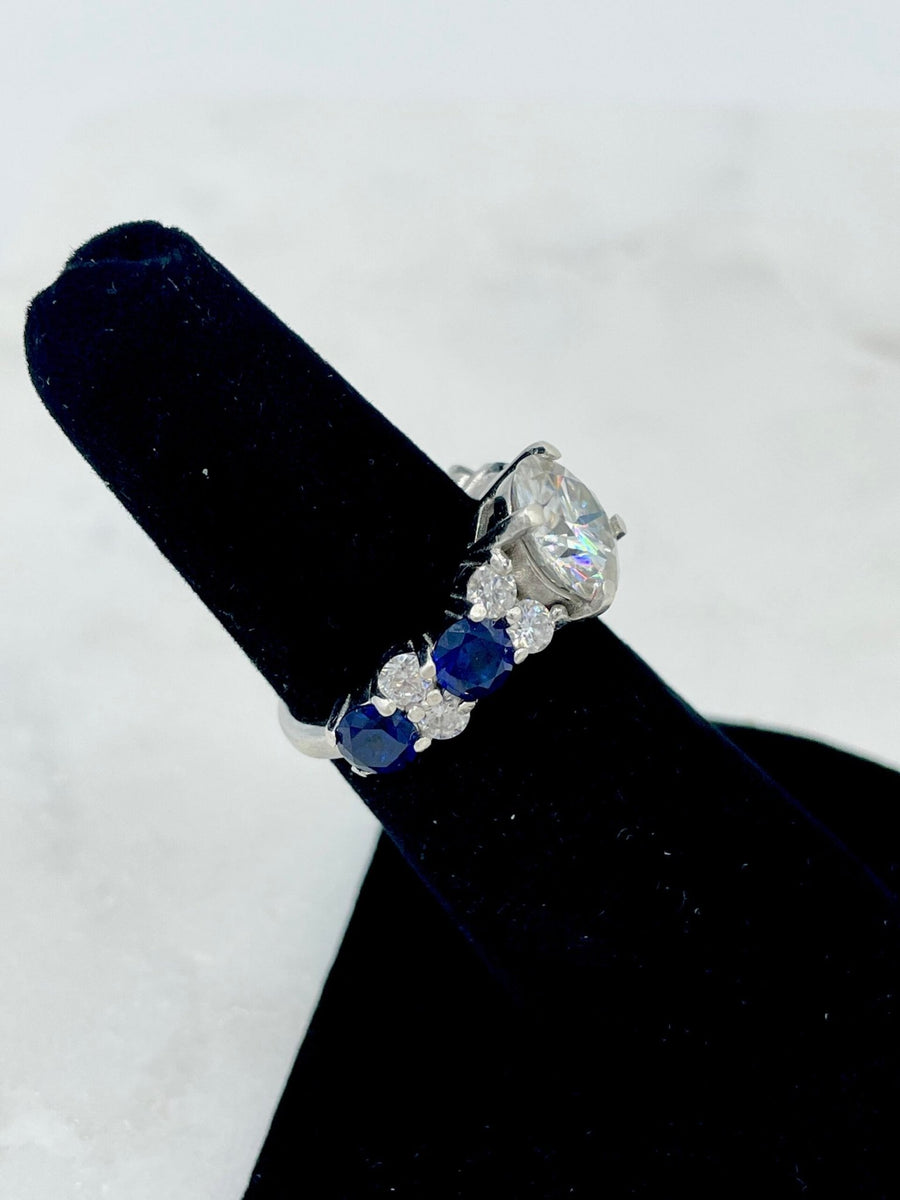 Velvet Moissanite – 3 ct Crushed - Ice Moissanite Ring with Sapphire Accents in Sterling, Gold or Platinum - Jewel Eternal