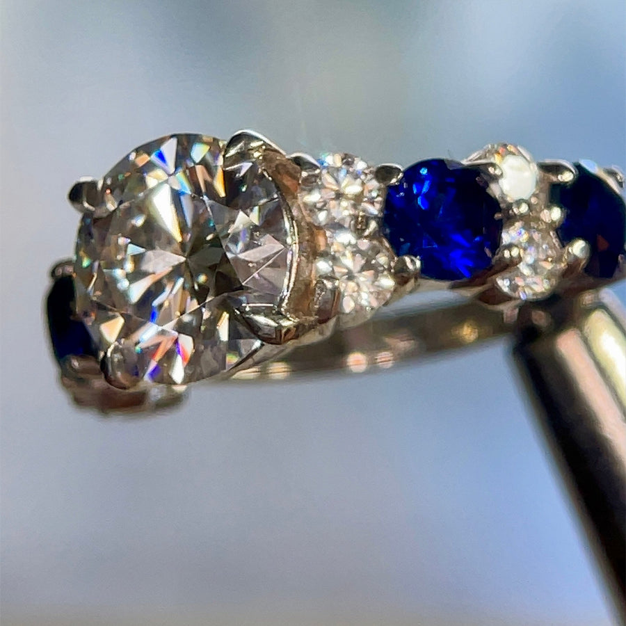 Velvet Moissanite – 3 ct Crushed - Ice Moissanite Ring with Sapphire Accents in Sterling, Gold or Platinum - Jewel Eternal