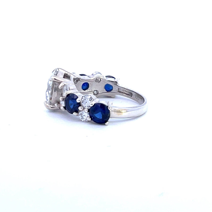 Velvet Moissanite – 3 ct Crushed - Ice Moissanite Ring with Sapphire Accents in Sterling, Gold or Platinum - Jewel Eternal
