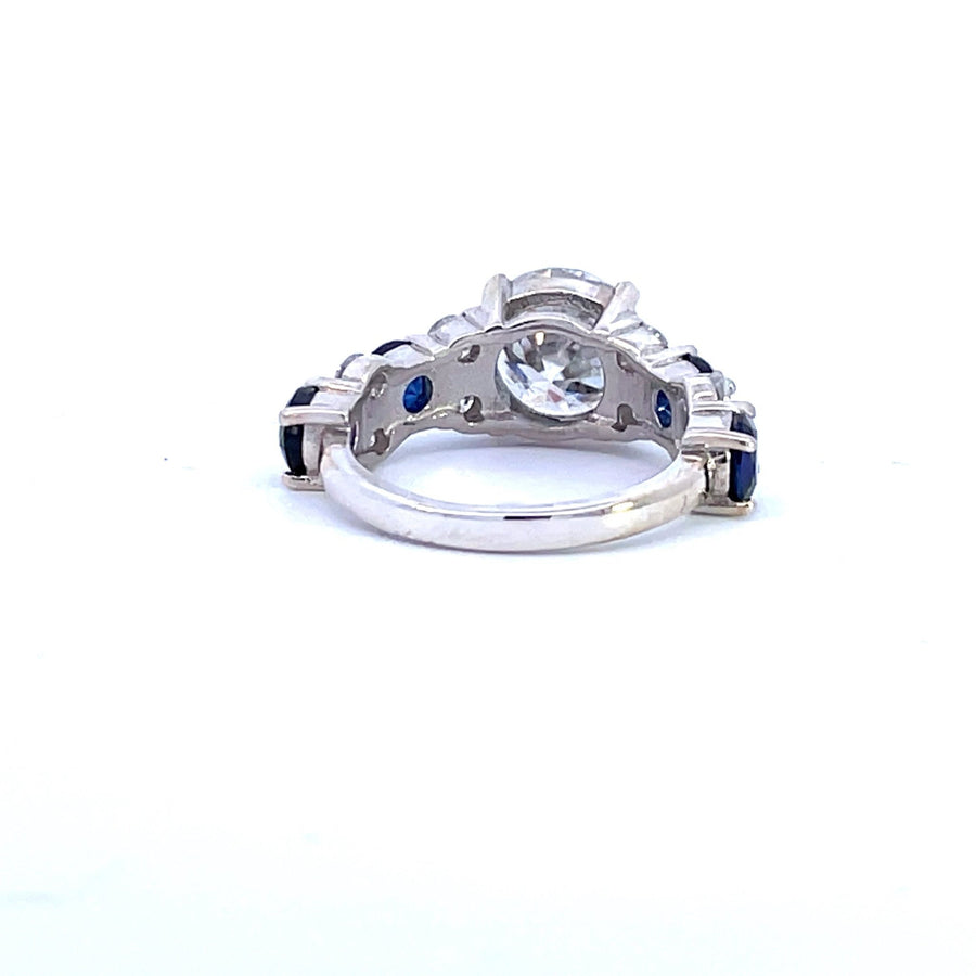 Velvet Moissanite – 3 ct Crushed - Ice Moissanite Ring with Sapphire Accents in Sterling, Gold or Platinum - Jewel Eternal